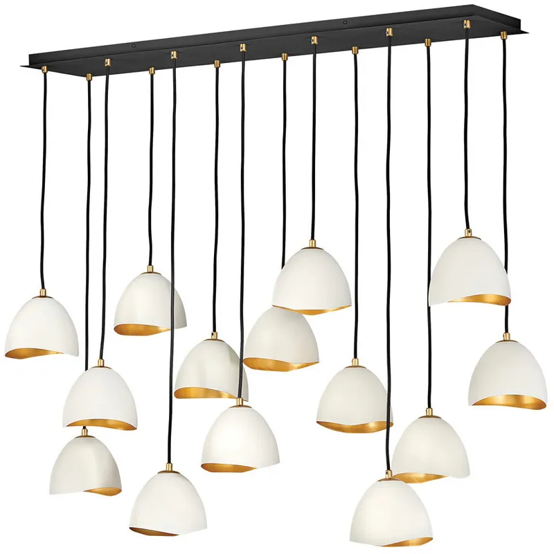 Lisa McDennon Nula 14 Light 48.5 inch Shell White with Gold Leaf Indoor Linear Chandelier Ceiling Light