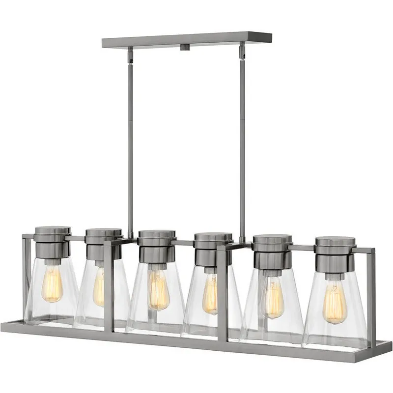 Refinery 6 Light 43.75 inch Brushed Nickel Indoor Linear Chandelier Ceiling Light in Clear