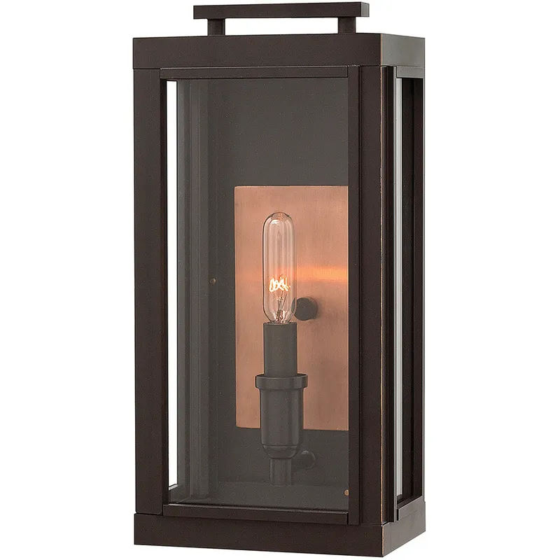 Sutcliffe LED 14 inch Oil Rubbed Bronze with Antique Copper Outdoor Wall Mount Lantern, Small