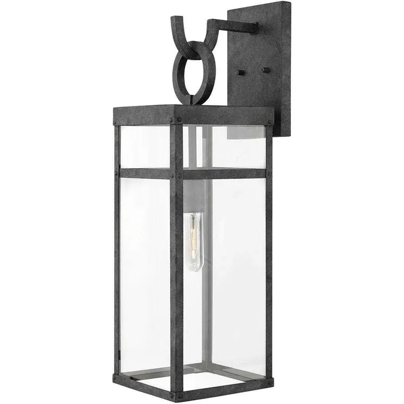 Estate Series Porter Outdoor Wall Mount Lantern in Aged Zinc, Non-LED, Open Air