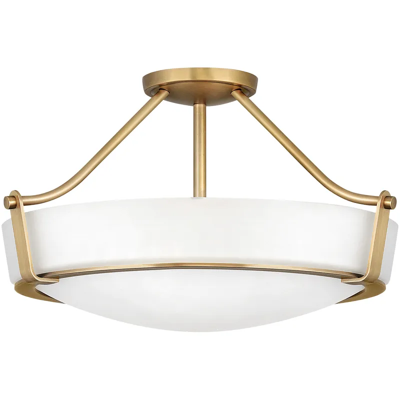 Hathaway 4 Light 20.75 inch Heritage Brass Indoor Semi-Flush Mount Ceiling Light in Etched White