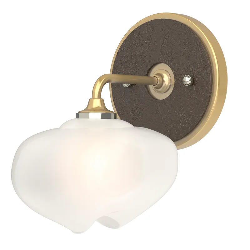 Ume 1 Light 7.4 inch Modern Brass and Oil Rubbed Bronze Curved Arm Bath Sconce Wall Light in Modern Brass/Oil Rubbed Bronze, Frosted, Curved Arm