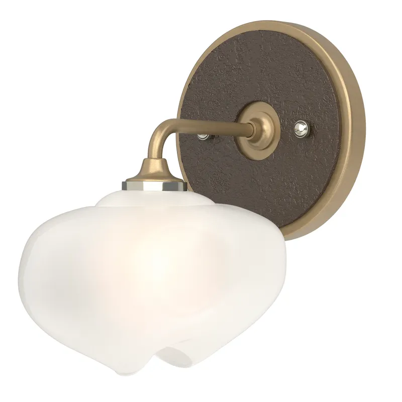Ume 1 Light 7.4 inch Soft Gold and Oil Rubbed Bronze Curved Arm Bath Sconce Wall Light in Soft Gold/Oil Rubbed Bronze, Frosted, Curved Arm