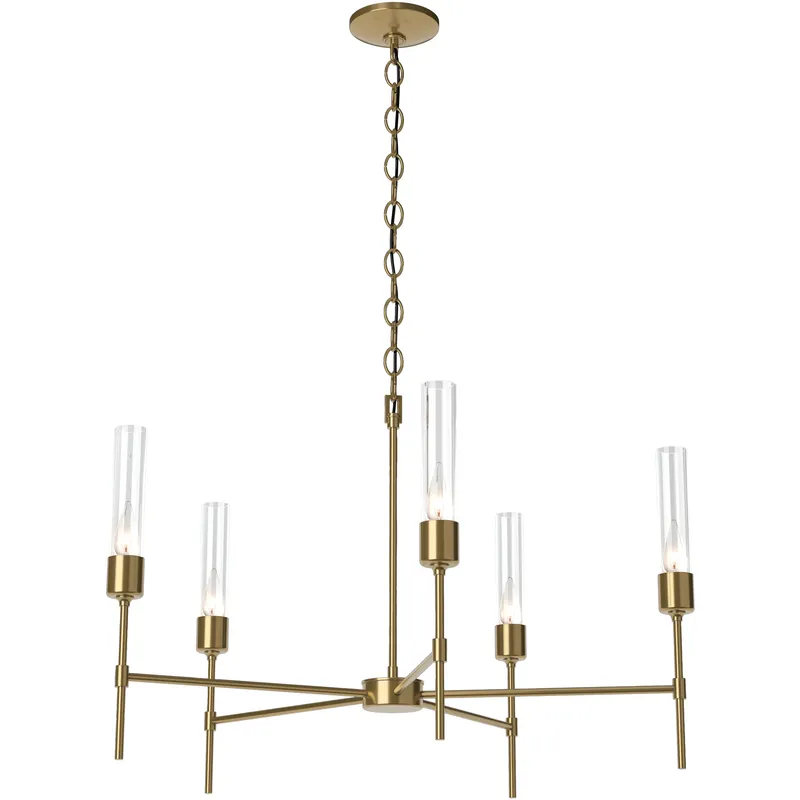 Vela 5 Light 30.3 inch Modern Brass Chandelier Ceiling Light in Clear
