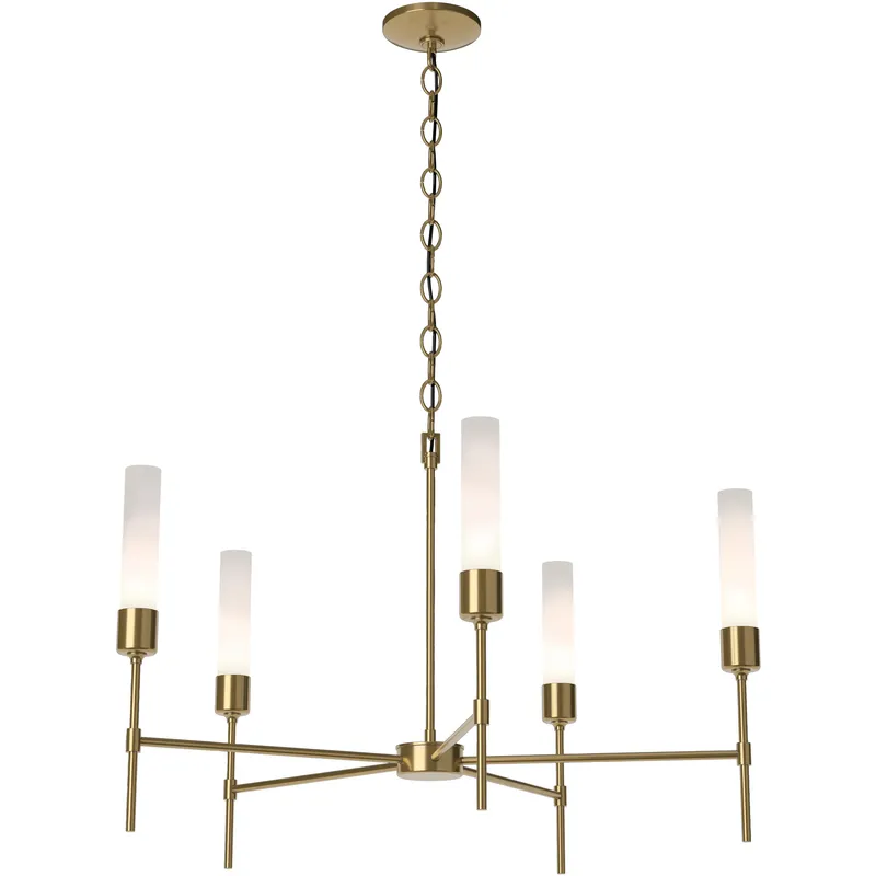 Vela 5 Light 30.3 inch Modern Brass Chandelier Ceiling Light in Frosted