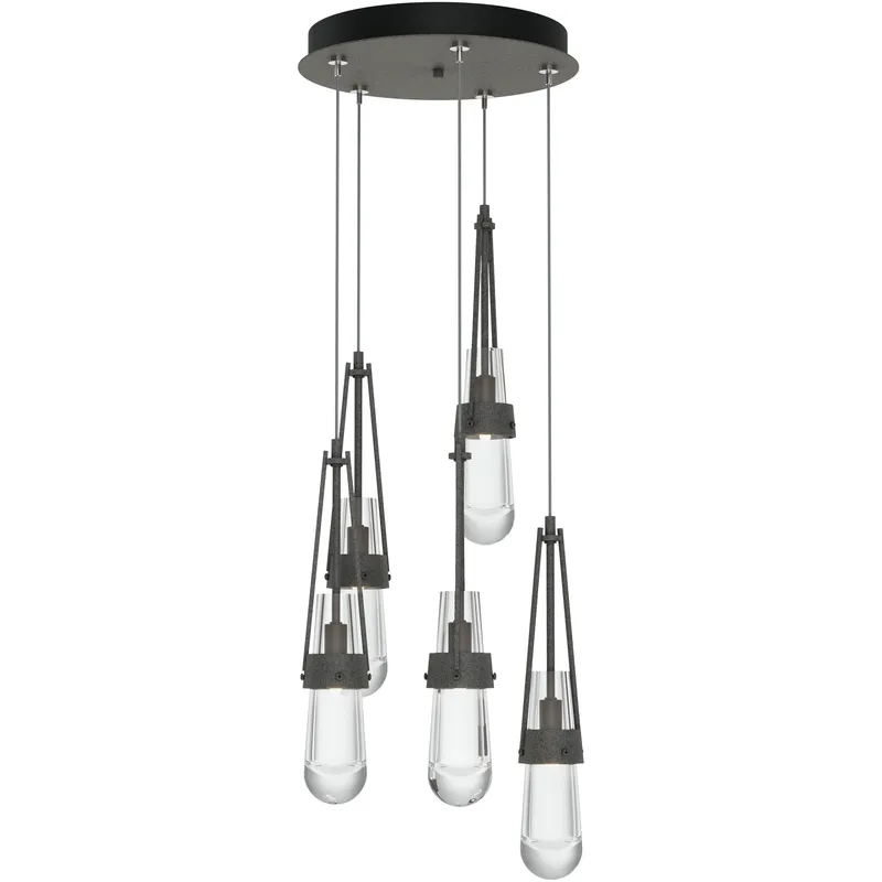 Link 5 Light 13 inch Natural Iron Pendant Ceiling Light, Long