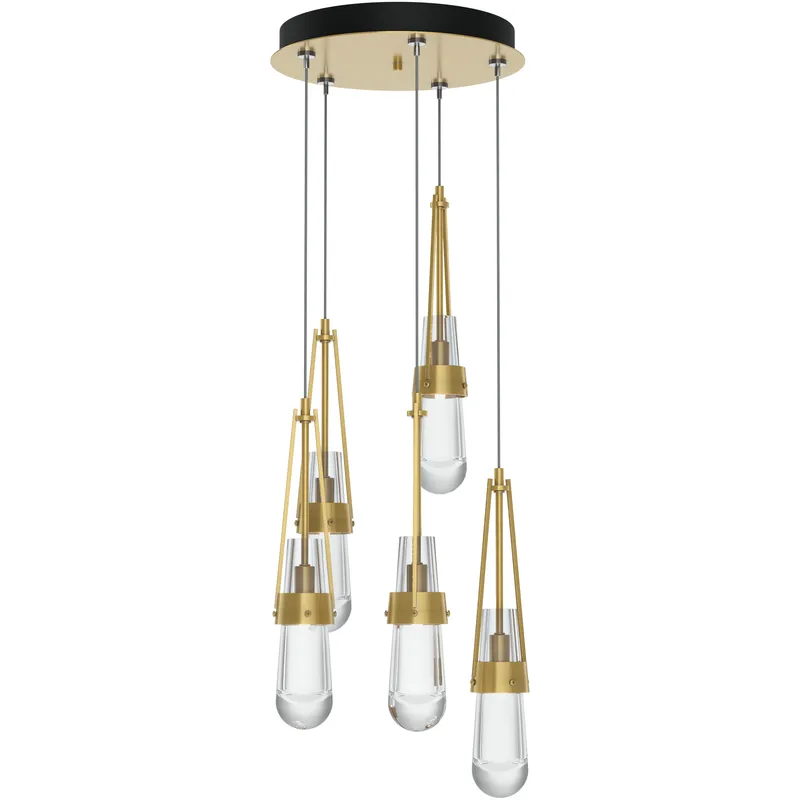Link 5 Light 13 inch Modern Brass Pendant Ceiling Light, Long