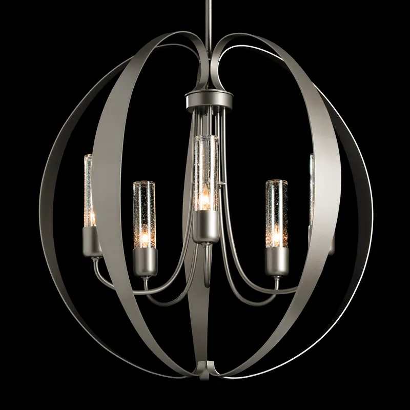 Pomme 5 Light 30.4 inch Coastal Burnished Steel Outdoor Pendant in Seeded Clear