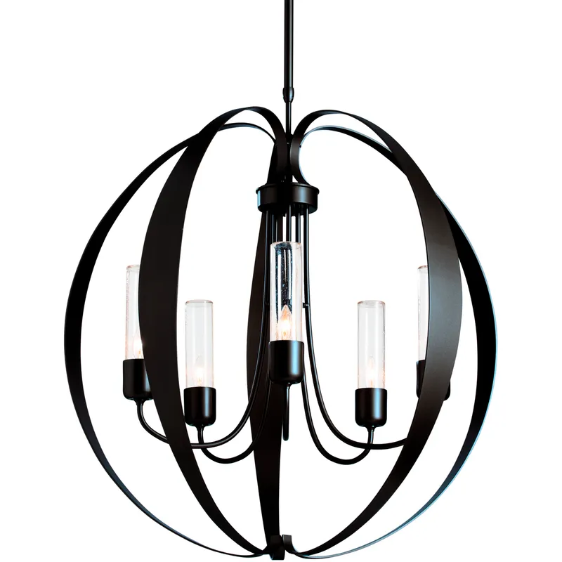 Pomme 5 Light 30.4 inch Coastal Black Outdoor Pendant in Seeded Clear