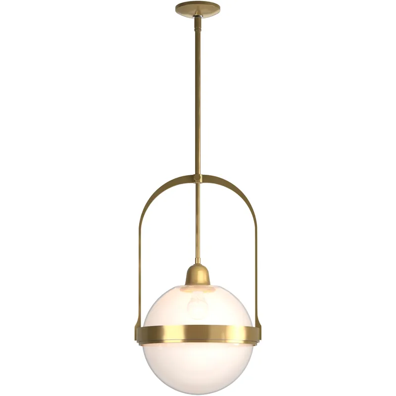 Atlas 1 Light 13.9 inch Modern Brass Pendant Ceiling Light in Opaline