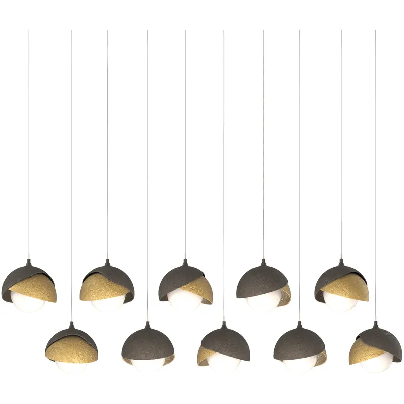Brooklyn 10 Light 44.5 inch Dark Smoke with Modern Brass Pendant Ceiling Light in Dark Smoke/Modern Brass, Long