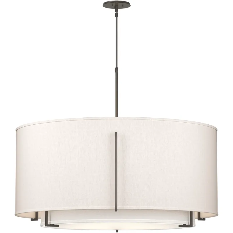 Exos Double Shade 6 Light 43.2 inch Modern Brass Large Scale Pendant Ceiling Light in Natural Anna/Flax