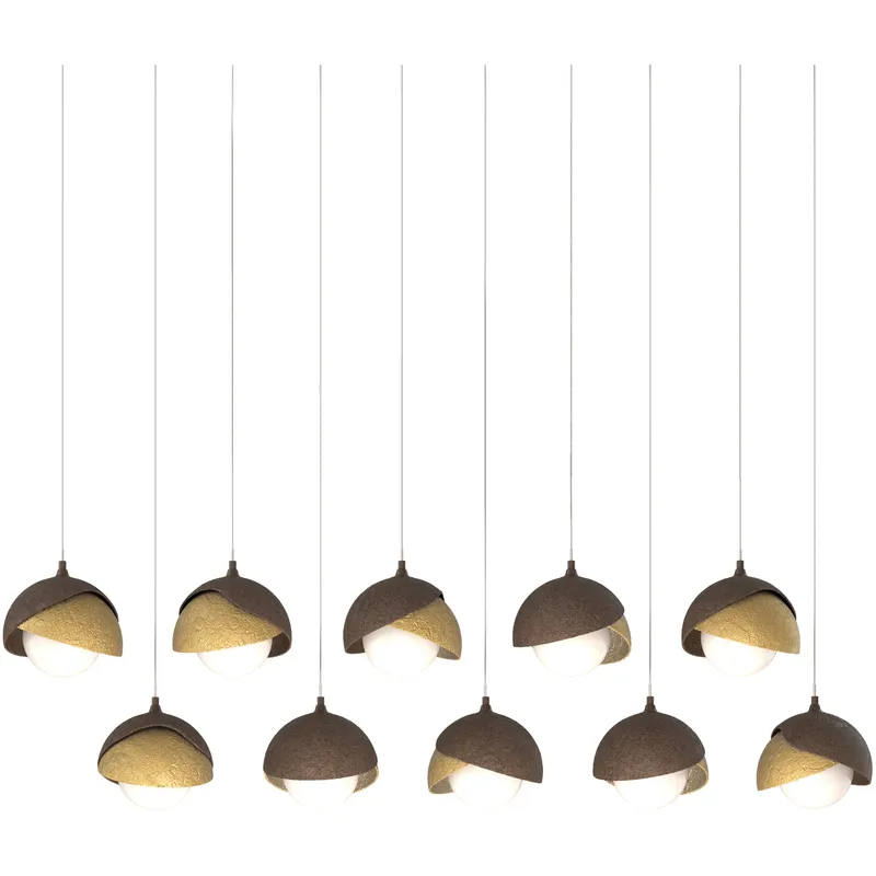 Brooklyn 10 Light 44.5 inch Bronze with Modern Brass Pendant Ceiling Light in Bronze/Modern Brass, Long