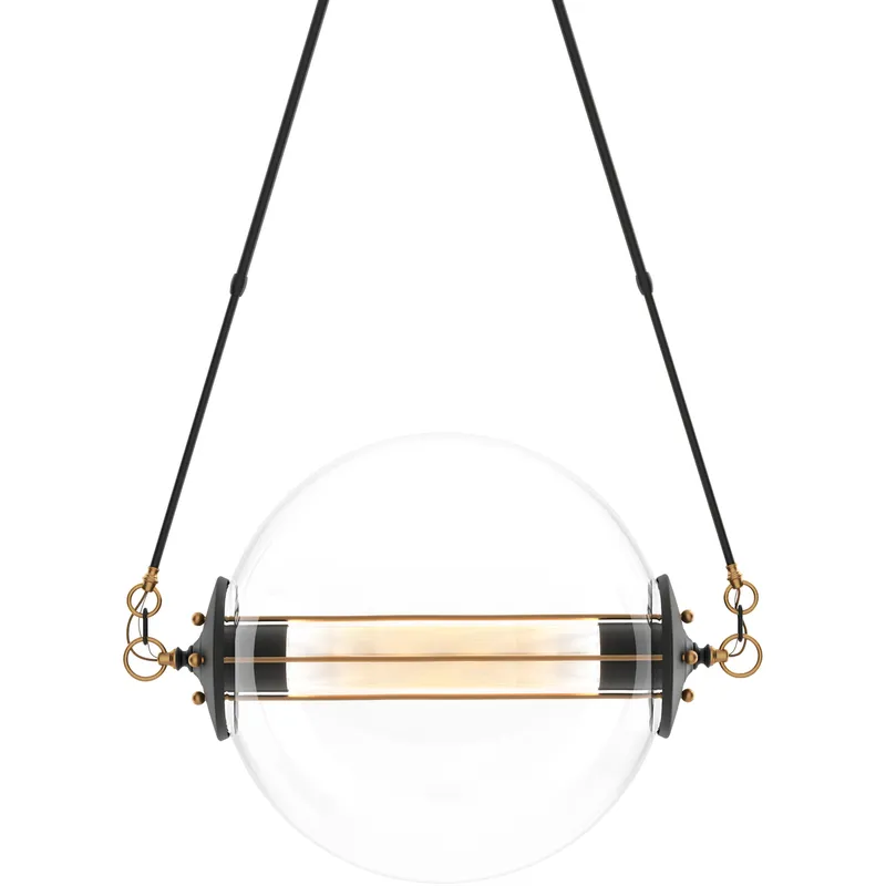Otto 2 Light 28.4 inch Black with Brass Pendant Ceiling Light in Stainless Steel Mesh tube, Long