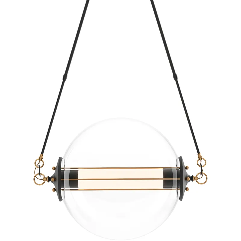 Otto 2 Light 28.4 inch Black with Brass Pendant Ceiling Light in Clear with Frost, Long