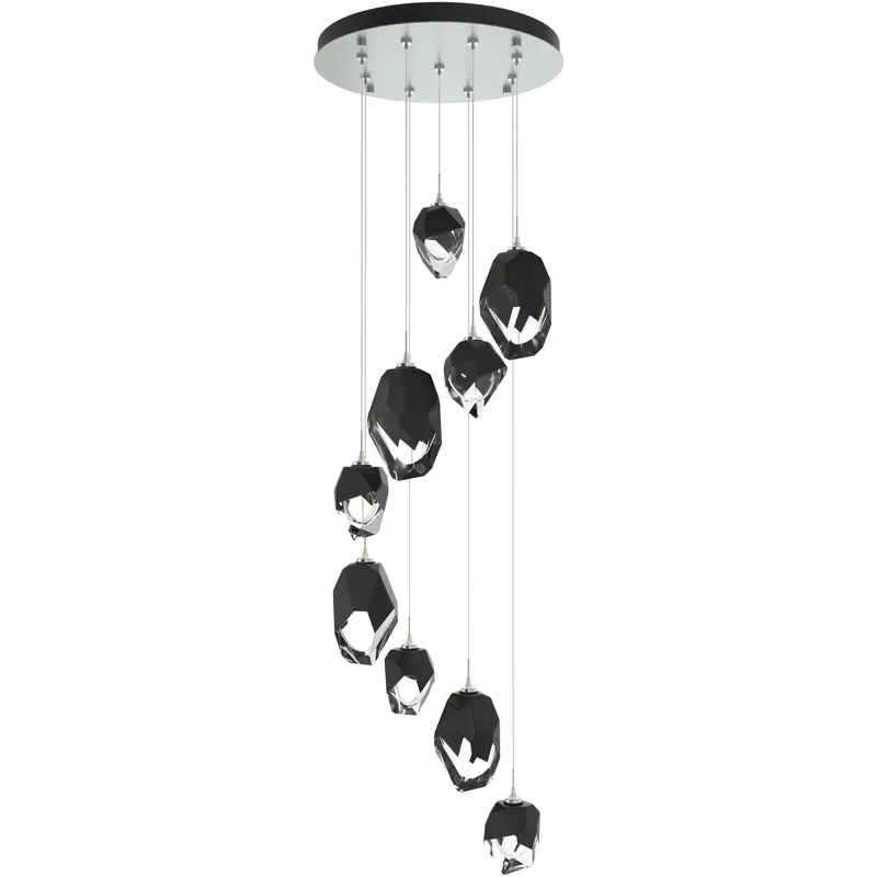 Chrysalis 9 Light 20.5 inch Vintage Platinum Pendant Ceiling Light in Black Crystal, Long