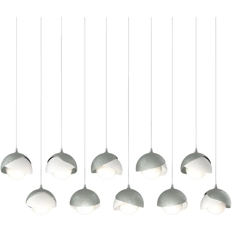 Brooklyn 10 Light 44.5 inch Vintage Platinum with White Pendant Ceiling Light in Vintage Platinum/White, Long