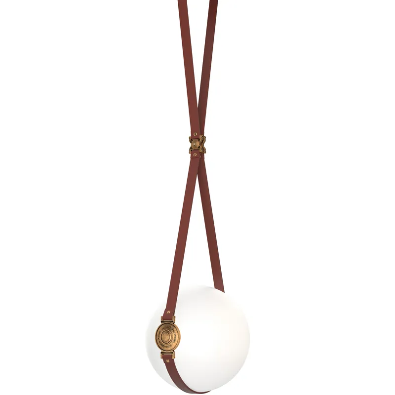 Derby LED 10.9 inch Black with Antique Brass Pendant Ceiling Light in Leather British Brown/Hubbardton forge Branded Plate, Black/Antique Brass, Short