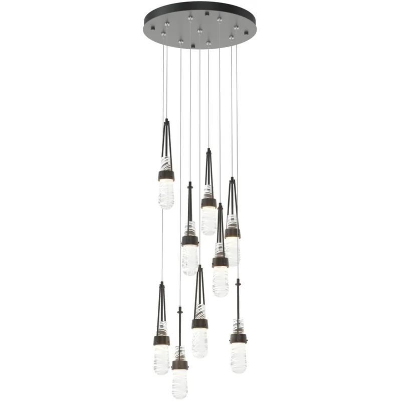 Link 9 Light 20.5 inch Black Pendant Ceiling Light in Clear with White Threading, Standard