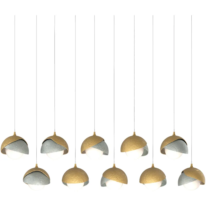 Brooklyn 10 Light 44.5 inch Modern Brass with Vintage Platinum Pendant Ceiling Light in Modern Brass/Vintage Platinum, Long
