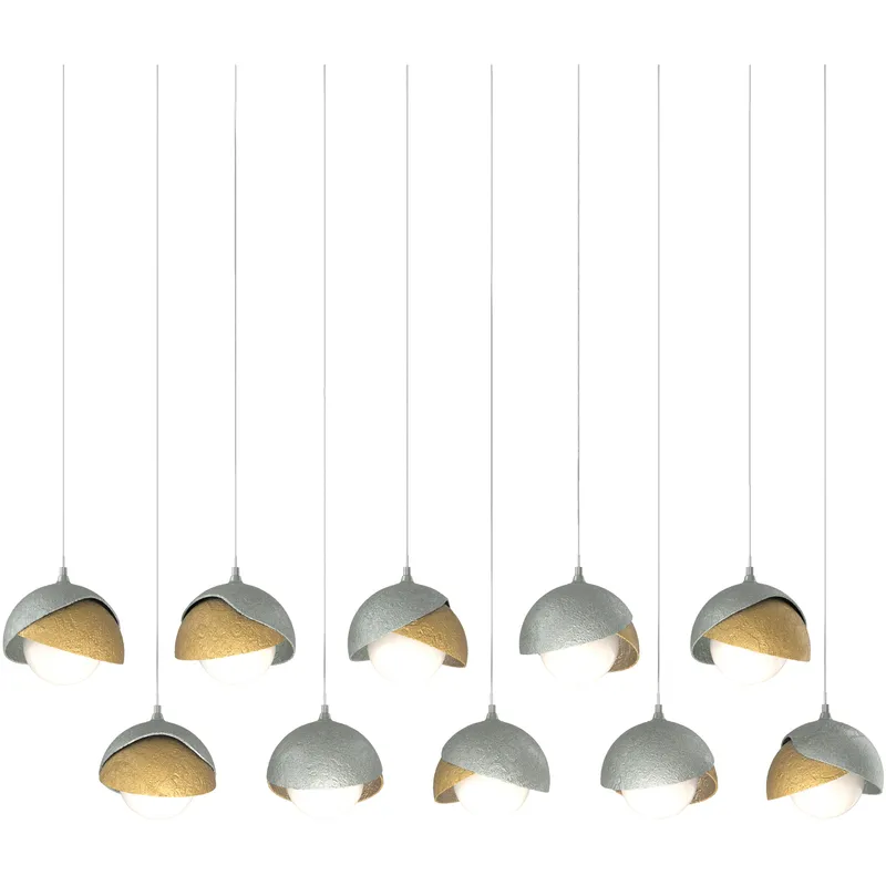 Brooklyn 10 Light 44.5 inch Vintage Platinum with Modern Brass Pendant Ceiling Light in Vintage Platinum/Modern Brass, Long