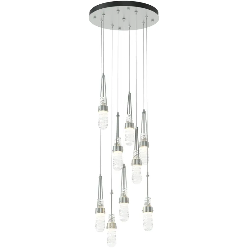 Link 9 Light 20.5 inch Vintage Platinum Pendant Ceiling Light in Clear with White Threading, Standard