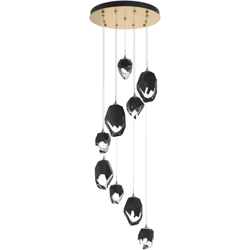 Chrysalis 9 Light 20.5 inch Modern Brass Pendant Ceiling Light in Black Crystal, Long