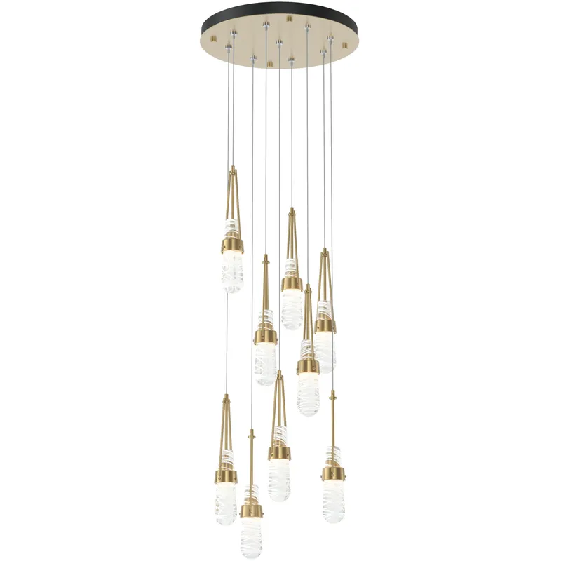 Link 9 Light 20.5 inch Modern Brass Pendant Ceiling Light in Clear with White Threading, Standard