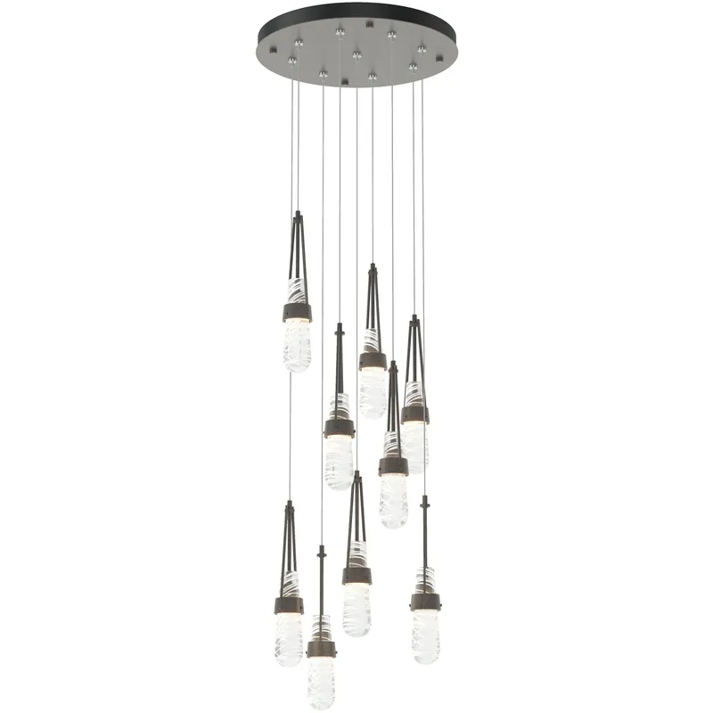 Link 9 Light 20.5 inch Natural Iron Pendant Ceiling Light in Clear with White Threading, Standard