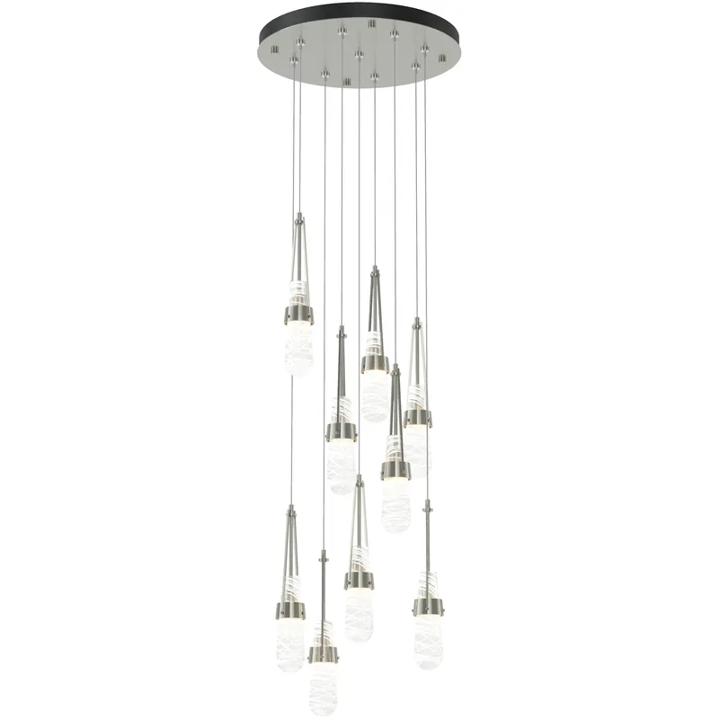 Link 9 Light 20.5 inch Sterling Pendant Ceiling Light in Clear with White Threading, Standard