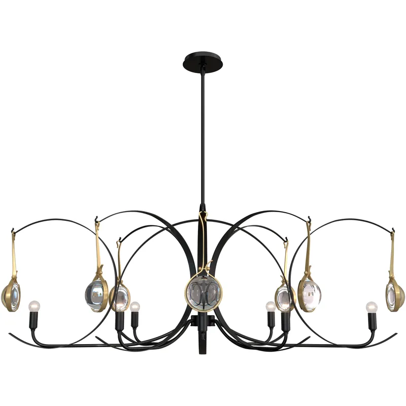 Optic 8 Light 50.6 inch Black and Modern Brass Oval Pendant Ceiling Light in Black/Modern Brass