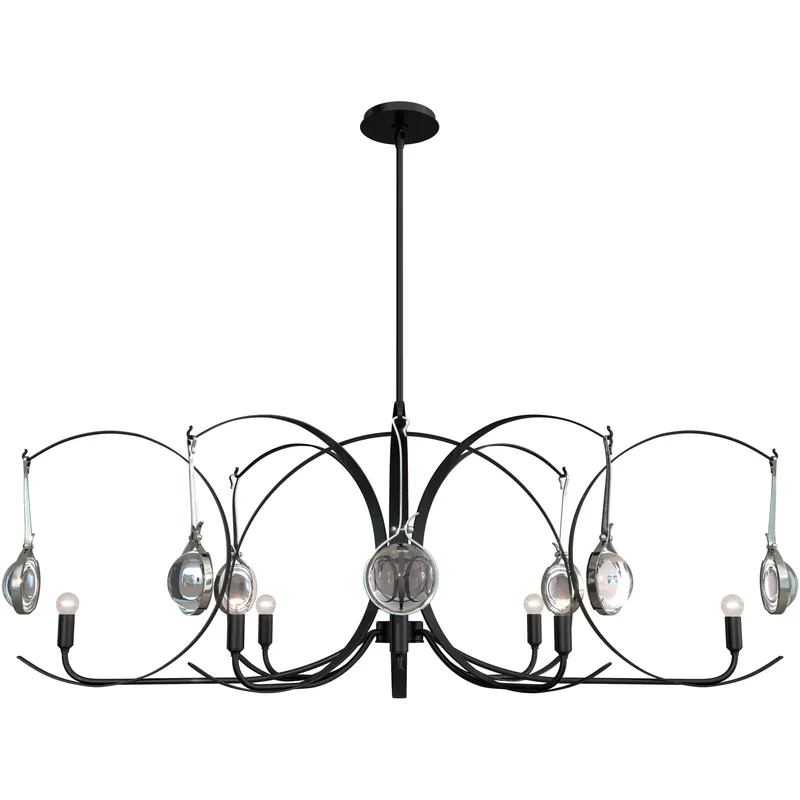 Optic 8 Light 50.6 inch Black and Sterling Oval Pendant Ceiling Light in Black/Sterling