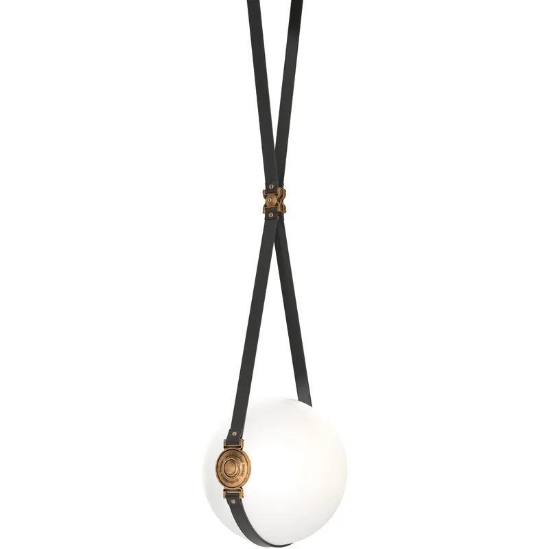 Derby LED 10.9 inch Black with Antique Brass Pendant Ceiling Light in Leather Black/Hubbardton forge Branded Plate, Black/Antique Brass, Short