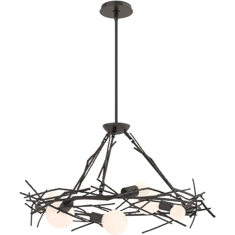 Saratoga 3 Light 26.2 inch Polished Nickel Pendant Ceiling Light in Leather Chestnut, Natural Anna, Small
