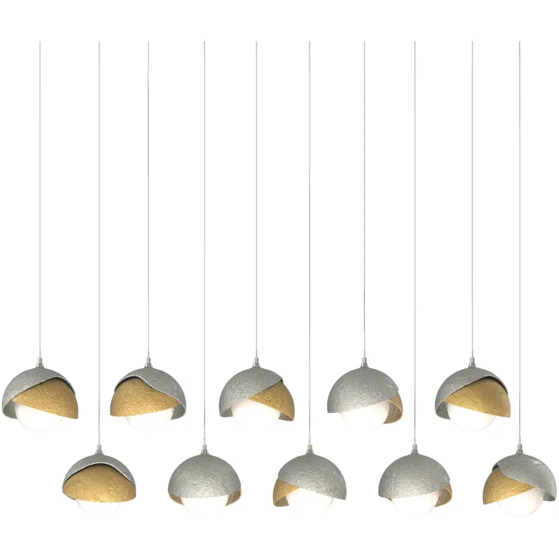 Brooklyn 10 Light 44.5 inch Sterling with Modern Brass Pendant Ceiling Light in Sterling/Modern Brass, Long