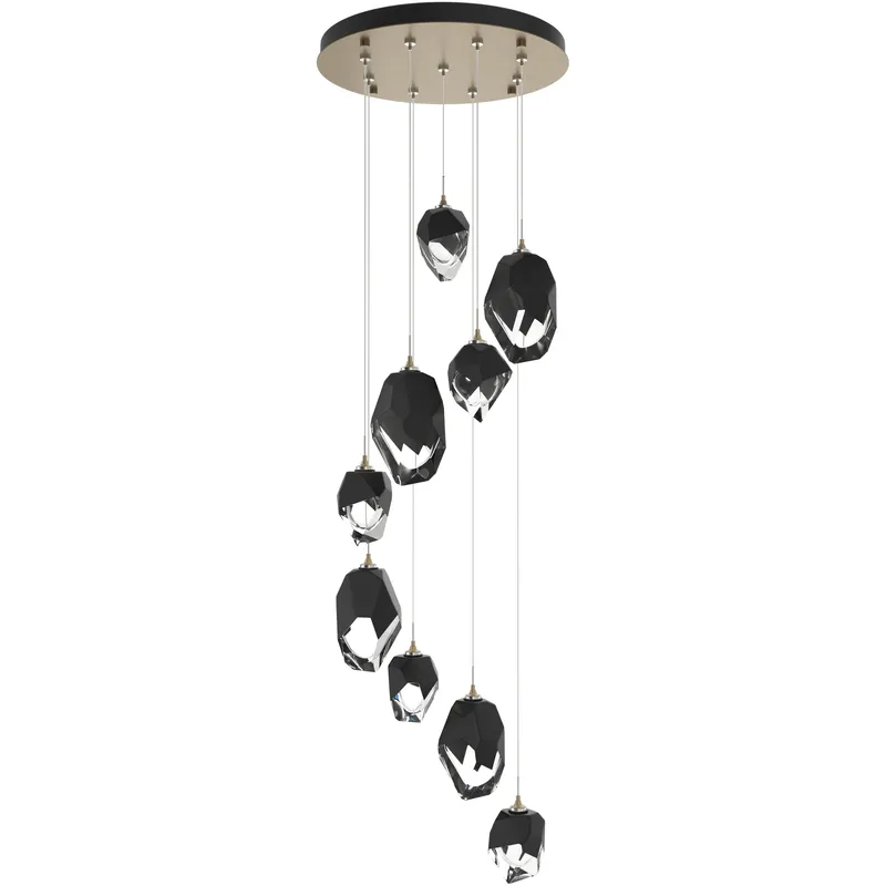 Chrysalis 9 Light 20.5 inch Soft Gold Pendant Ceiling Light in Black Crystal, Long