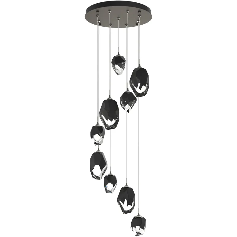 Chrysalis 9 Light 20.5 inch Natural Iron Pendant Ceiling Light in Black Crystal, Long