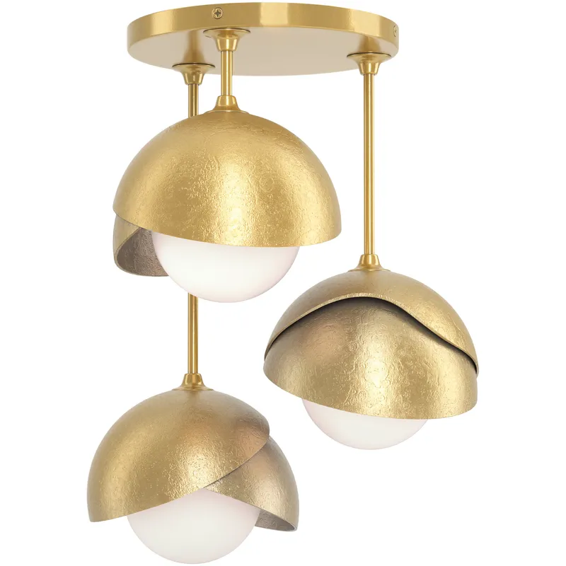 Brooklyn 3 Light 12 inch Modern Brass with Clear Steel Semi-Flush Mount Ceiling Light