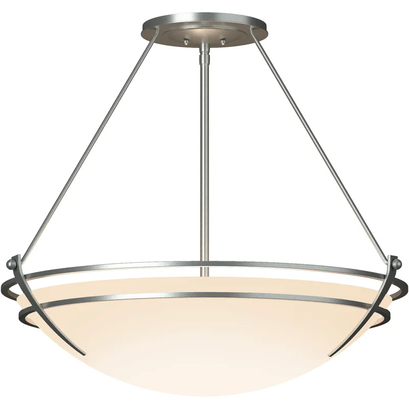 Presidio Tryne 3 Light 28.6 inch Vintage Platinum Semi-Flush Ceiling Light in Opal, Large