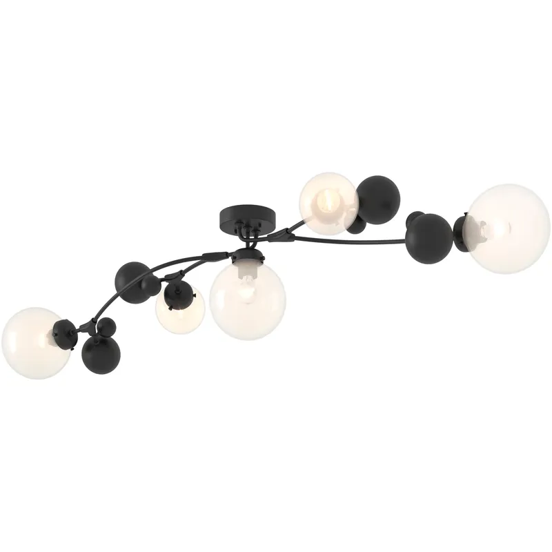 Sprig 5 Light 21 inch Black Semi-Flush Ceiling Light in Opaline