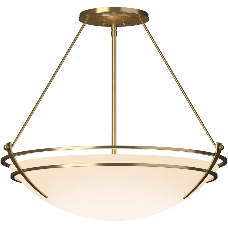 Presidio Tryne 3 Light 28.6 inch Modern Brass Semi-Flush Ceiling Light in Opal, Large