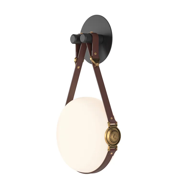 Derby LED 10.9 inch Black and Antique Brass ADA Sconce Wall Light in Leather British Brown/Non-Branded Plate, Black/Antique Brass