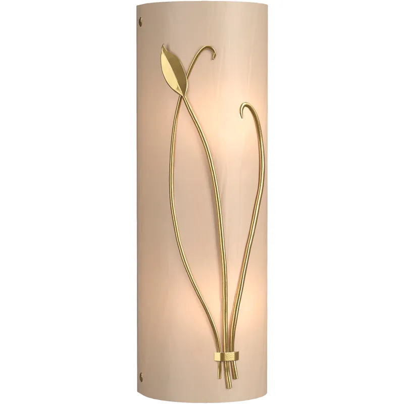 Forged Leaf and Stem 2 Light 5.5 inch Modern Brass Sconce Wall Light in White Art, Right