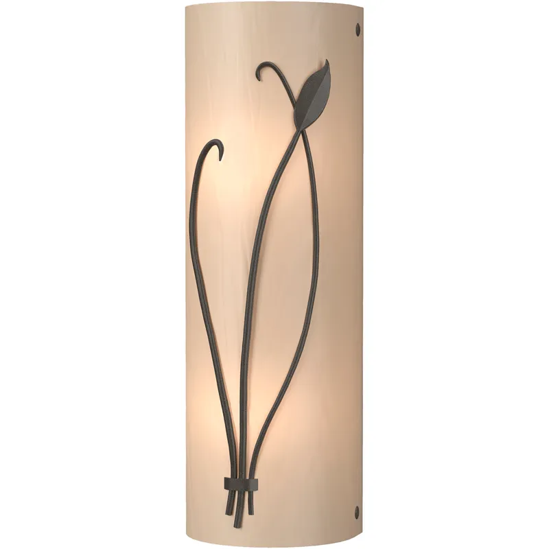 Forged Leaf and Stem 2 Light 5.5 inch Dark Smoke Sconce Wall Light in White Art, Left