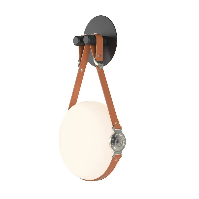 Derby LED 10.9 inch Black and Polished Nickel ADA Sconce Wall Light in Leather Chestnut/Hubbardton forge Branded Plate, Black/Polished Nickel