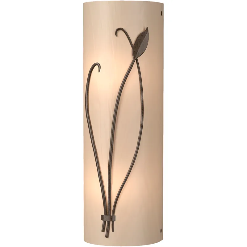 Forged Leaf and Stem 2 Light 5.5 inch Bronze Sconce Wall Light in White Art, Left
