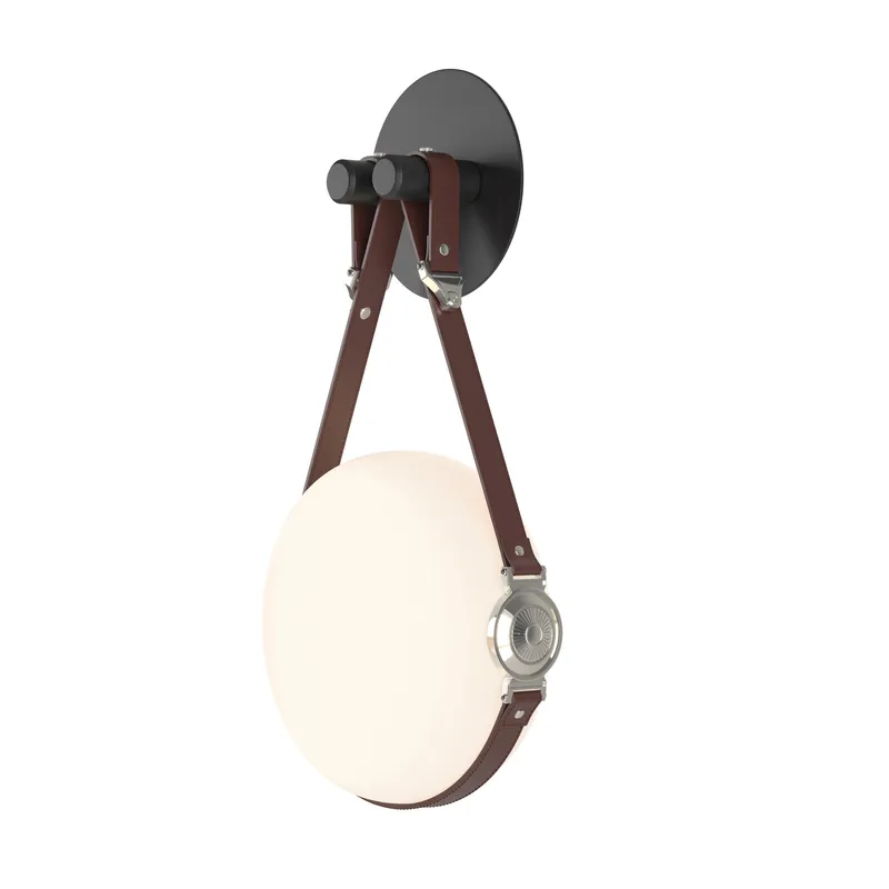 Derby LED 10.9 inch Black and Polished Nickel ADA Sconce Wall Light in Leather British Brown/Non-Branded Plate, Black/Polished Nickel