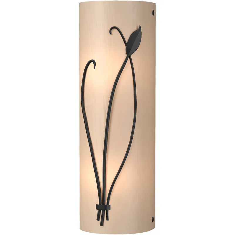 Forged Leaf and Stem 2 Light 5.5 inch Black Sconce Wall Light in White Art, Left