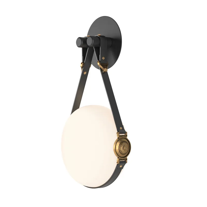 Derby LED 10.9 inch Black and Antique Brass ADA Sconce Wall Light in Leather Black/Non-Branded Plate, Black/Antique Brass