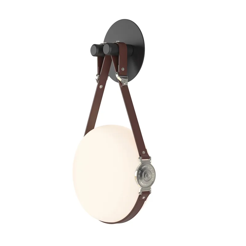 Derby LED 10.9 inch Black and Polished Nickel ADA Sconce Wall Light in Leather British Brown/Hubbardton forge Branded Plate, Black/Polished Nickel